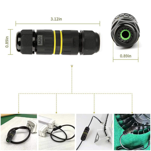 3 Pole Wire Connector Waterproof IP68 External Electrical Junction Box,M20 for Ø5-12mm Wire Range(AC 450V, 24A),2 Way 3Pin,Use for Outdoor Billboa...