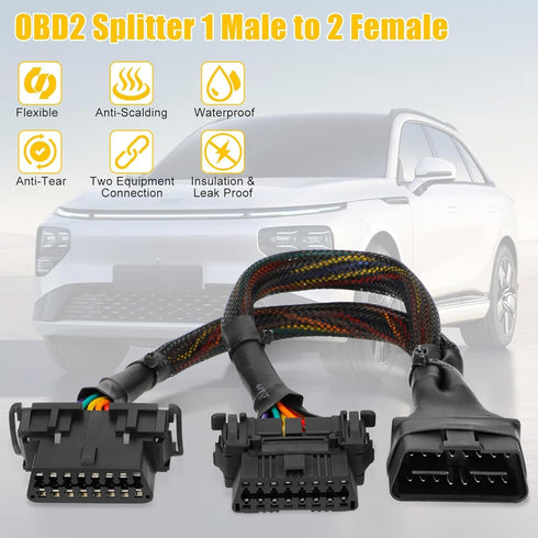 2PCS OBD2 Splitter Y Cable,16 Pin OBD II 1 Male to 2 Female Extension Connector Cable, Right Angle Universal OBD2 Diagnostic Cable,1FT/30cm 20AWG ...