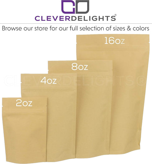 CleverDelights Kraft Stand Up Pouches - 8oz - 100 Pack - 6" x 9" x 3"...