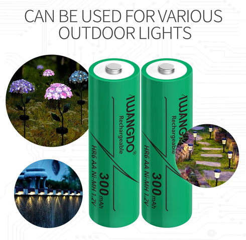 Battery AA HR6 300mAh Ni-MH Rechargeable for Solar Light Outdoor Yarn Light...