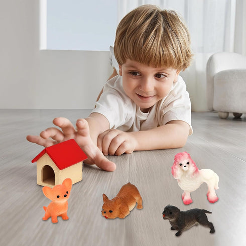 ONEST 9 Pieces Mini Dog Figurines Playset Dog House Hand Painted Tiny Dogs Realistic Detailed Plastic Puppy Figures Toys for Kids Adults...