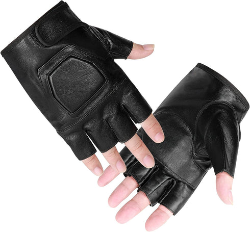 Accmor Genuine Leather Cycling Fingerless Gloves, Outdoor Driving Motorcycle Sport Half Finger Glove for Men Women Teens...