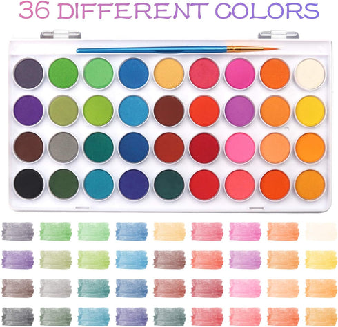 36 Colors Watercolor Paint Set, AROIC Watercolor Pan Set with 10 Nylon Brushes and 6 Refillable Water Brushes. Perfect for Adults, Children and Be...