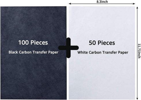 150 Pieces Black White Carbon Transfer Paper Set Tracing Paper Carbon Graphite Copy Paper with 5 PCS Embossing Stylus Dotting Tools for Wood, Pape...