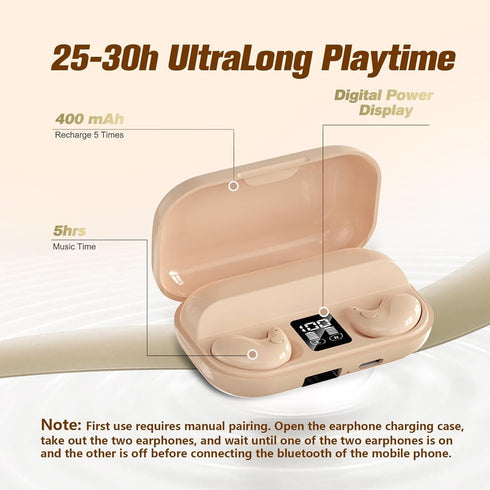 Nude Sleep Hidden Headphones Wireless Invisible Earbuds for Sleeping Sleep Tiny Earbuds for Side Sleepers Headphone to Sleep in Tiny Smallest Invi...