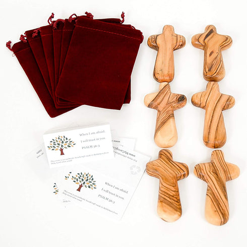 6 Olive Wood Holding Cross Comes with Velvet Bag & Certificate...
