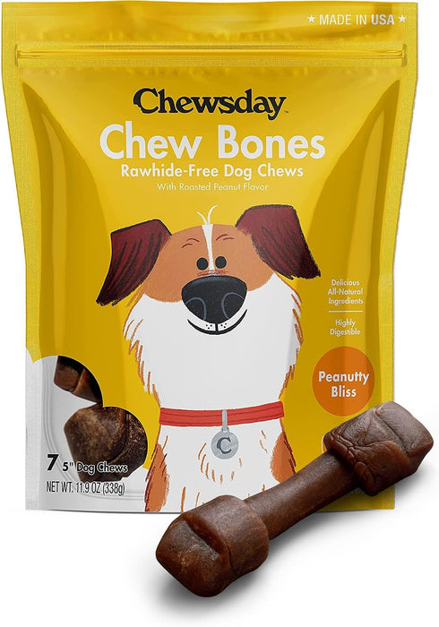 5-Inch Long-Lasting Dog Chew Bones, Made in The USA, All Natural Rawhide-Free Highly-Digestible Treats, Peanutty Bliss - 7 Count...