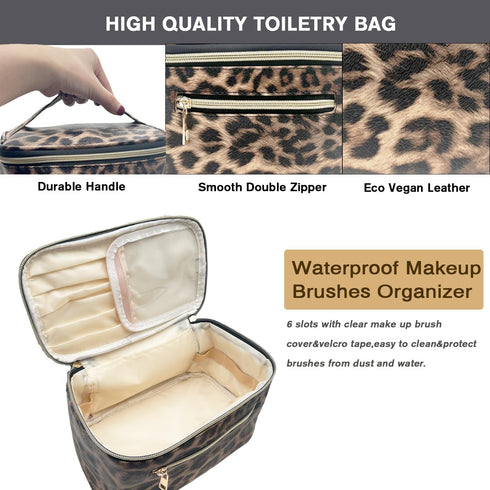 FITINI Makeup Bag Portable Cosmetic Bags,Large Travel Make-up Organize PU Leather Toiletry Bag for Women Purse With Handle Zipper Cosmetic Brush P...