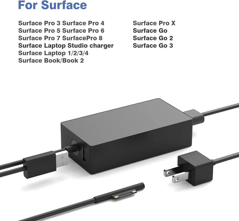 65W Surface Pro Charger for Microsoft Surface Pro 10,9,8,7+,7,6,5,4,3 X,Windows Surface Laptop 1,2,3,4,5,6,Studio Surface Go 1,2,3 Surface Book 3,...