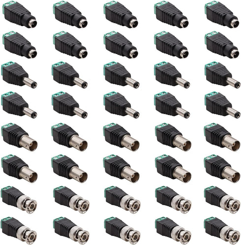 40PCS Male Female Power Connector DC 12V 5.5 x 2.1mm Power Jack Plug Adapter Barrel Connector, BNC Male Female Balun Connector for CCTV Coaxial Ca...