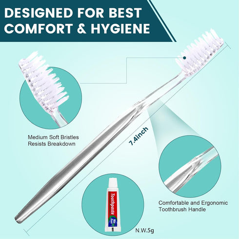 30 PCS Individually Wrapped Bulk Toothbrushes with Toothpastes, Colorful Manual Disposable Toothbrushes for Adult or Kid, Ergonomics Handle, Mediu...