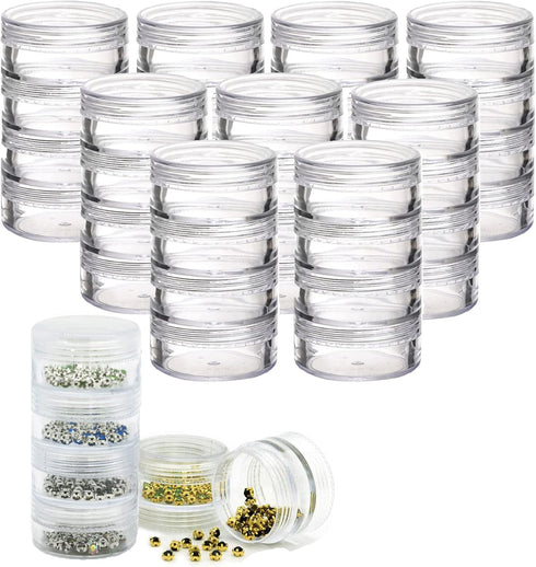 10 Sets 4 Layer Stackable Cosmetic Containers with Screw Lids, 10G/10ML Stackable Bead Storage Containers Round Plastic Containers, Clear Column S...