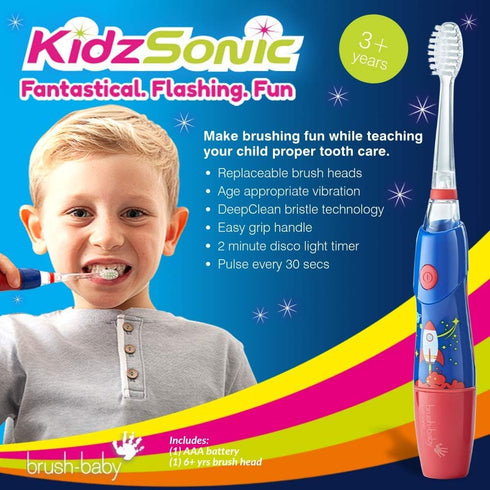 B07YVKSLHYBrush?Baby - KidzSonic Rocket Kids Electric Toothbrush for Ages?3+ with Disco LED Lights, Gentle Sonic Vibrations, 2-Minute Smart Timer ...