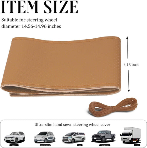 Micro Fiber Leather Steering Wheel Cover, DIY Sewing with Needle & Thread, Breathable Anti-Slip Car Steering Wheel Protector, Universal 15 Inch Au...