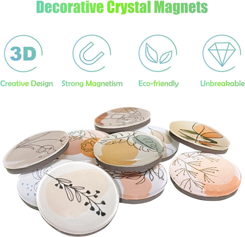 12Pcs Glass Refrigerator Magnets, Strong Magnetic Fridge Magnets, Line Drawing Crystal Fridge Magnets Decorative for Kitchen, School, Office White...
