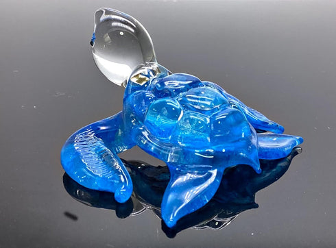 Garden Deco Glow in The Dark Blue Sea Turtle Hand Blown Art Glass Figurine Ornament Sculpture...