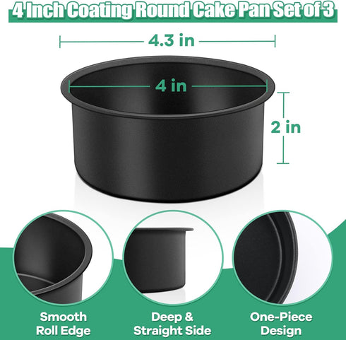 TeamFar 4 Inch Cake Pan, Mini Round Baking Layer Cake Pan Set of 3, with Non-Stick Coating Stainless Steel Core for Birthday, Party, Wedding, Heal...