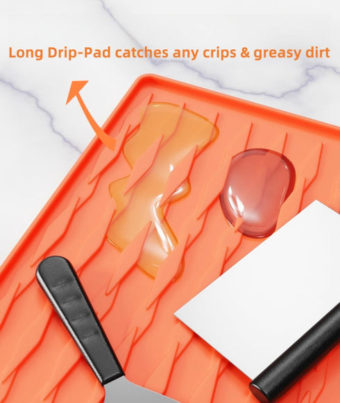 Silicone Griddle Tools Mat for Blackstone, Large Silicone Spatula Mat with Drip Pad, Grill BBQ Caddy Utensils Holder for Kitchen, Cooking & Counte...