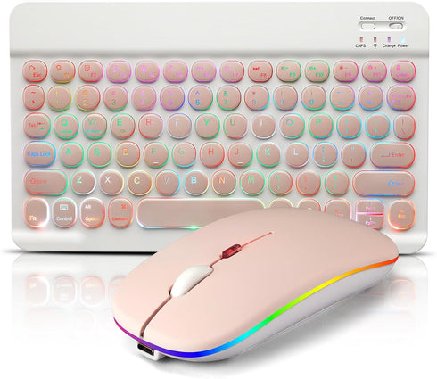 Bluetooth Keyboard and Mouse Combo for iPad - Rechargeable Wireless Keyboard & Mouse with 7-Color Backlit Compatible with iPad 9th/8th Gen, iPad P...