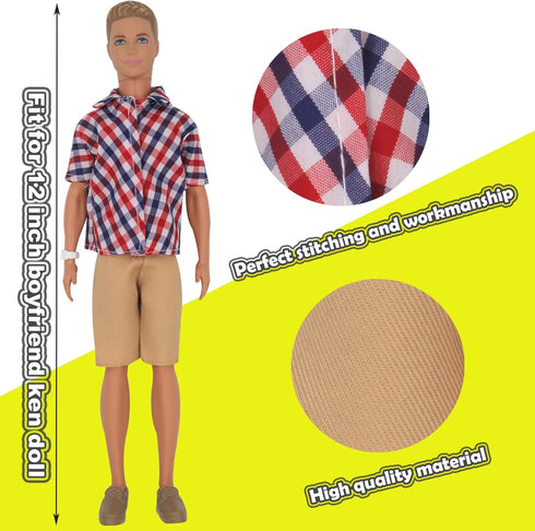 32Pcs Doll Clothes and Accessories for 12 Inch Boy Dolls Include 20 Different Wear Clothes Shirt Jeans Beach Shorts 4 Pairs of Shoes, Glasses, Ear...
