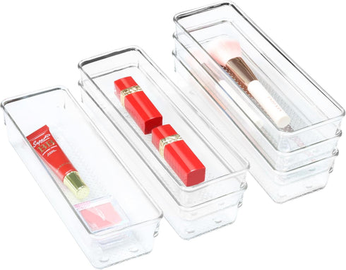 ihomecooker 6 Set Clear Plastic Junk Drawer Organizer Vanity Curlery Utensil Makeups Organizer for Kitchen 9''X 3''...