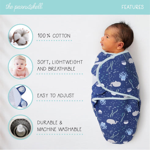 The Peanutshell Baby Swaddle Set for Boys or Girls - Unisex 3 Pack - Nautical Theme (Small/Medium - 0-3 Months)...