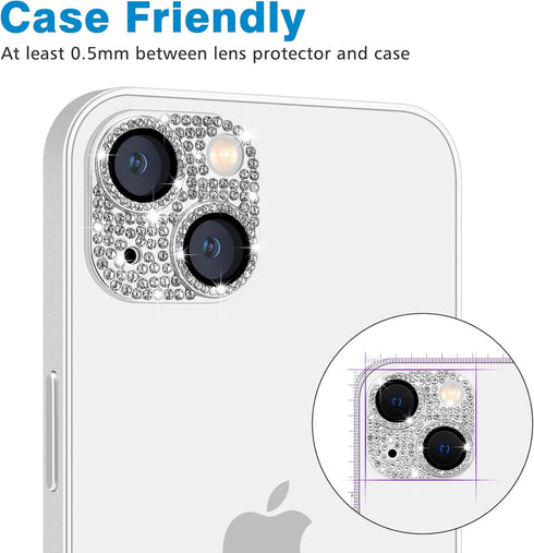 for iPhone 13 & iPhone 13 Mini Camera Lens Protector, Bling 3D Rhinestone Sparkle Diamond 9H Tempered Glass Camera Cover Anti Scratch Shockproof M...