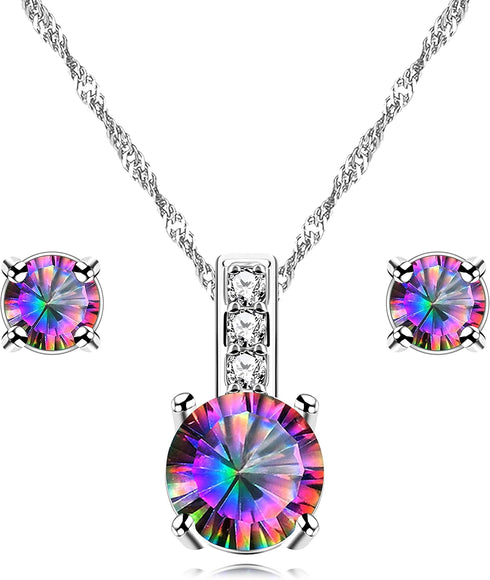 Uloveido 10mm Simulated Mystic Topaz Rainbow Heart Cubic Zirconia Solitaire Pendant Necklace Platinum Plated Y891...