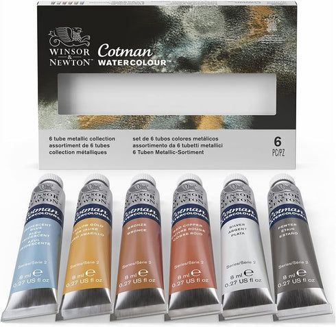 Winsor & Newton Cotman Watercolor Paint Set, 6 Metallic Colors, 8ml (0.27-oz) Tubes...