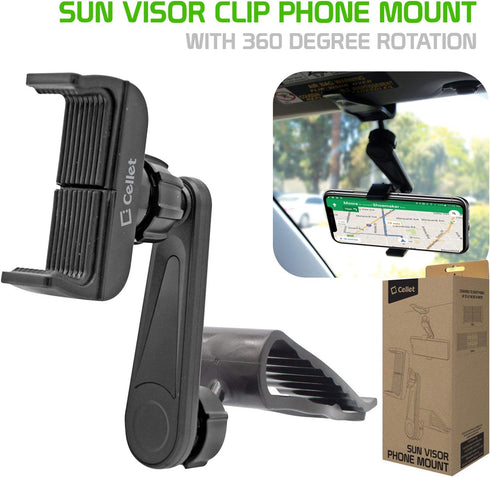 Cellet Sun Visor Phone Mount with 360 Degree Rotation Compatible with iPhone 12 Pro Max 12 Pro 12 11 Pro Max 11 Pro XR XS X Samsung Galaxy S20 Ult...