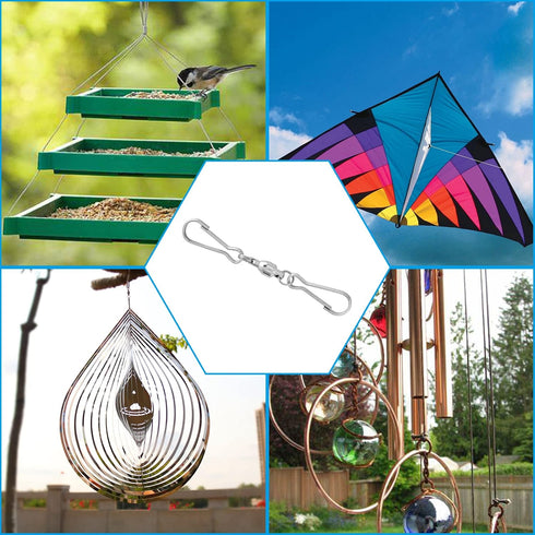 Spinning Dual Clip Swivels, Wind Spinner Hangers, Stainless Steel Spiral Tails Twisters for Spinning windsock, Garden Bell, Bird feeders, Party Su...
