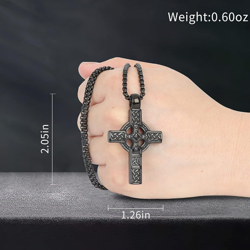 Cross Pendant for Car Rear View Mirror Decor Prayer Hanging Ornament Stainless Steel Celtic Knot Cross Necklace Men Boys Christian Gift (Black)...