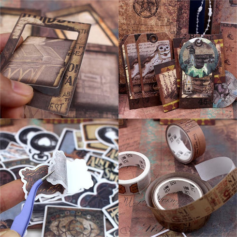 Diuhofart Scrapbooking Supplies Kit, Vintage Magic Scrapbook Kit for Bullet Junk Journal, Stationery, A6 Line Notebook, DIY Journaling Supplies, B...
