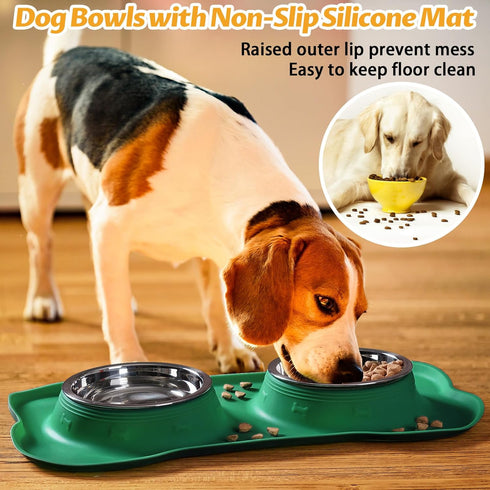 Hubulk Pet Dog Bowls 2 Stainless Steel Dog Bowl with No Spill Non-Skid Silicone Mat + Pet Food Scoop Water and Food Feeder Bowls for Feeding Small...
