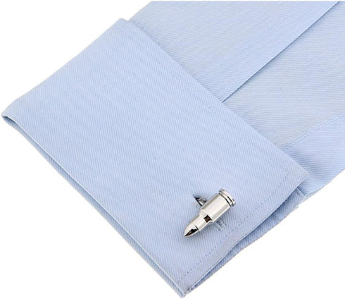 Men's Rhodium Plated Cufflinks Silver Bullet Shirt Wedding Business Cuff Links...
