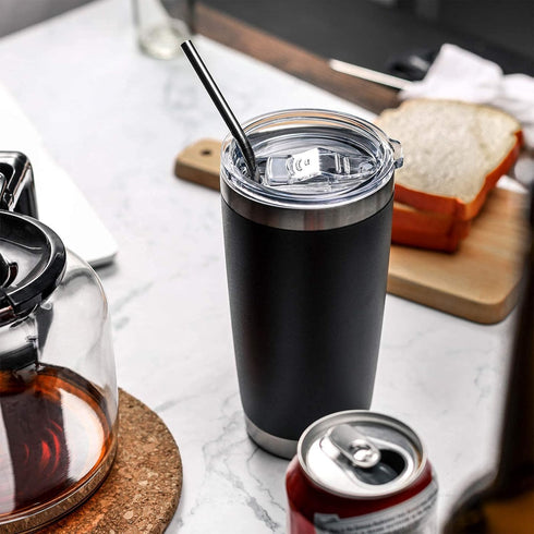 COMOOO 20oz Tumbler Stainless Steel Insulated Travel Mug Vacuum Double Wall Coffee Cup for Hot Beverage and Cold Drinks,Home and Outdoor?Black, 1 ...