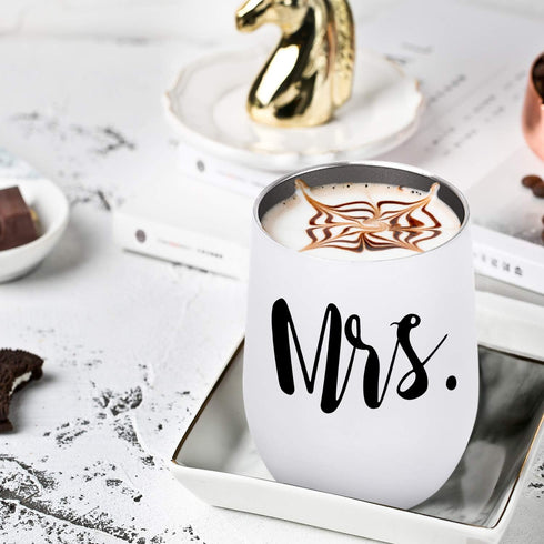 GINGPROUS 2 Pack Mrs and Mrs Wine Tumbler Set, Lesbian Couple Idea for Girlfriend, Engagement Wedding Anniversary LGBT Idea 12 Oz Insulated Stainl...