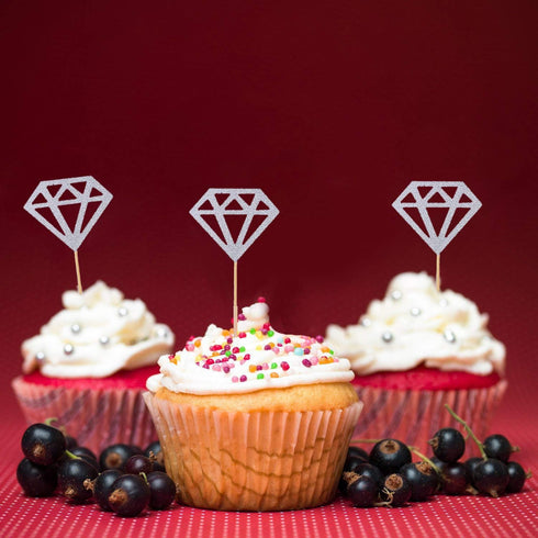 50 Pack Cupcake Toppers Silver Glitter Diamond Cakes Toppers Cupcake Decor Party Cake Decoration Supplies...