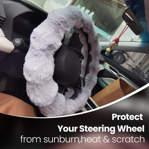Luxury Fluffy Winter Car Steering Wheel Cover for Women, YUNXNYC Fuzzy Cute Steering Wheel Cover Soft Warm Furry Auto Plush Fur Vehicle Steering W...