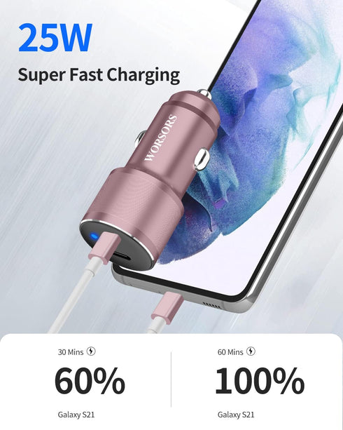 Dual USB C Car Charger, 60W PD (30W + 30W) Super Fast Charging Adapter Metal for iPhone 15 Pro Max, Samsung Galaxy S24 Ultra/S24 Plus/S24/S23/22+/...