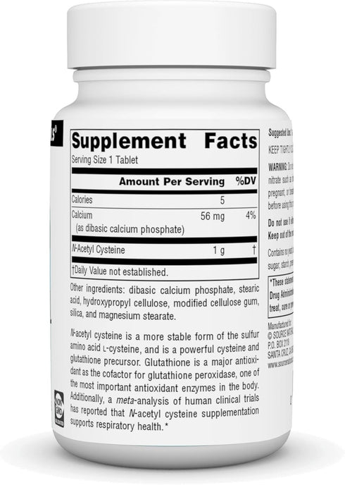 Source Naturals N-Acetyl Cysteine Antioxidant Support 1000 mg Dietary Supplement That Supports Respiratory Health* - 30 Tablets...