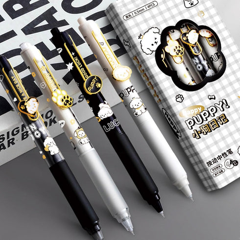 4 Pcs Gel Pens Cute Retractable Pens Cartoon Dog Pens 0.5mm Black Writing Pen Office School Pens Women Girls Men Boy Pens (4Pcs Dog)...