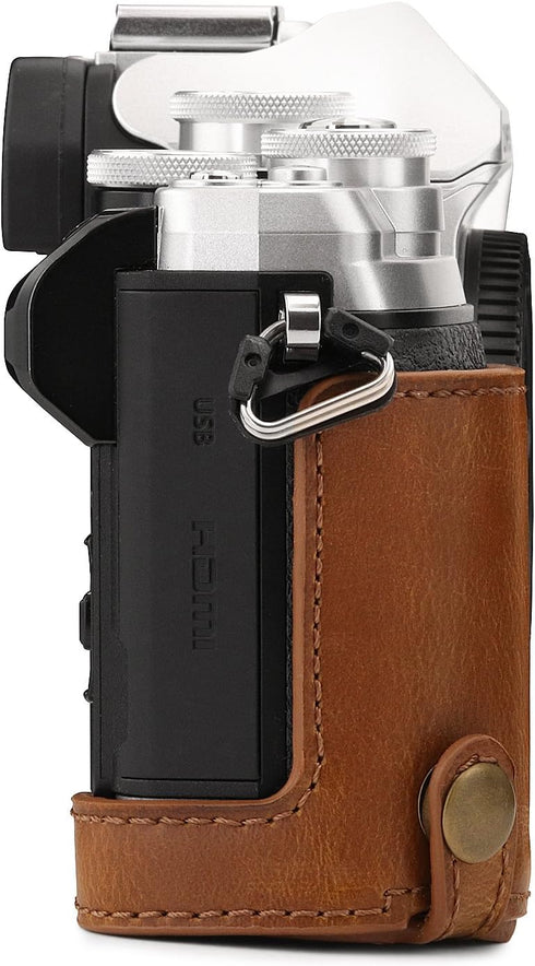 MegaGear MG1352 Olympus OM-D E-M10 Mark III Ever Ready Leather Camera Half Case and Strap, with Battery Access, Light Brown...