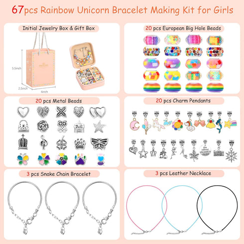 Charm Bracelet Making Kit for Girls 3-12, Kids Jewelry Making Kit 66Pcs Jewelry Kits for Girls Ages 8-12 Jewelry Maker Craft Necklace Birthday Chr...