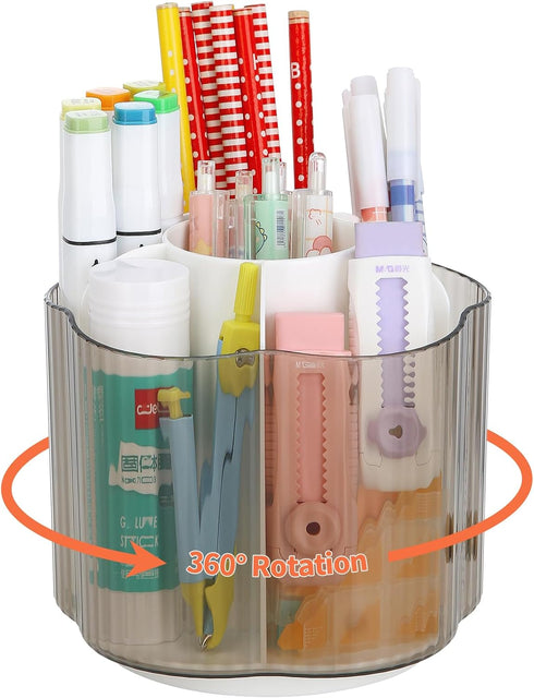 LETURE Desk Organizer, 360-Degree Rotating Pen Pencil Holder, 5 Compartments Desktop Stationary Organizer, Home Office Art Supply Storage Box Cadd...