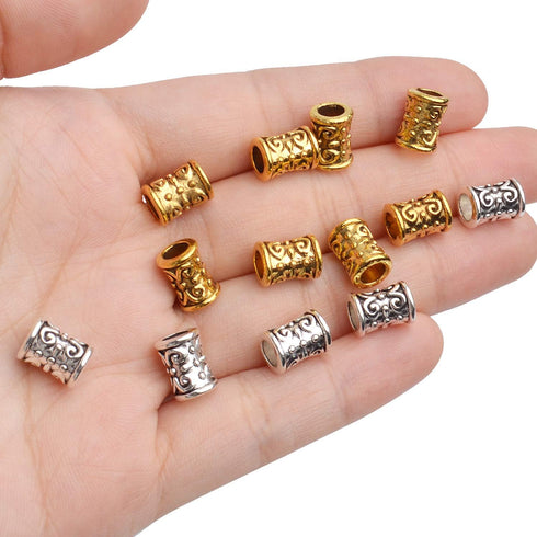 60pcs Alloy Column Spacer Bead Large Hole Tibetan Spacers Hollow Tube Beads Jewelry Spacer Charms for Bracelet DIY Jewelry Crafts Making Supplies...