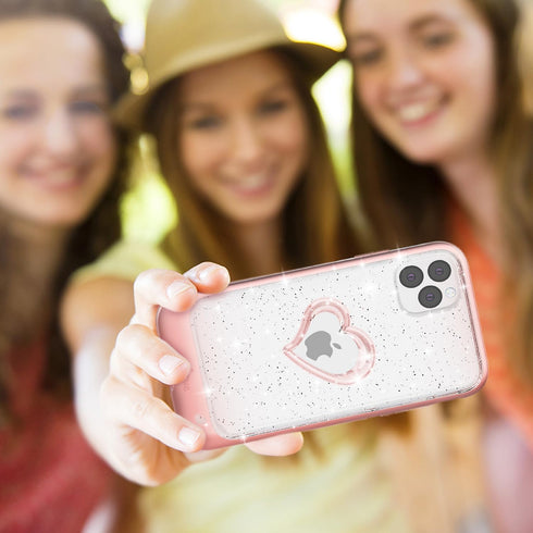 VENA vLove Glitter Clear Case Compatible with Apple iPhone 11 Pro Max (6.5"-inch 2019), Heart Shape (CornerGuard Protection) Dual Layer Slim Hybri...