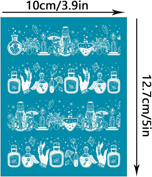 OLYCRAFT 4x5 Inch Witch Potion Clay Stencils Magic Potion Non-Adhesive Silk Screen Stencil Fantasy Theme Clay Silk Screen Reusable Mesh Transfer f...