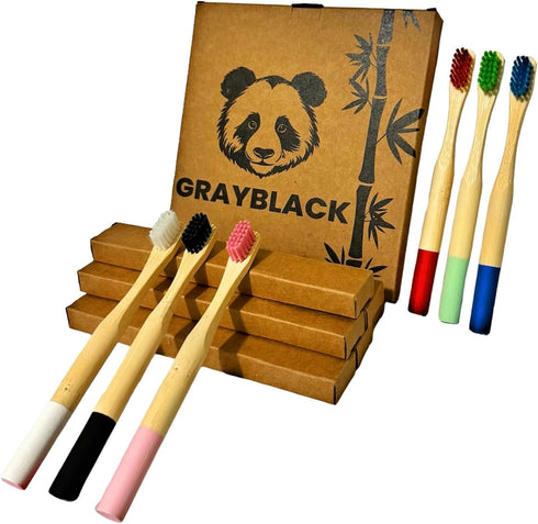 Kids Bamboo Toothbrushes (6 Pack) BPA Free Soft Bristles Eco-Friendly, Natural Toothbrush Set Biodegradable...