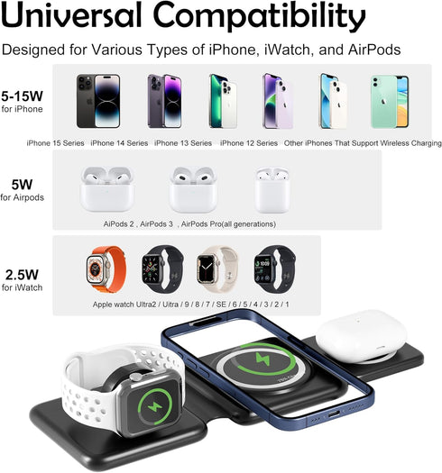 3 in 1 Mag-Safe Charging Station for Apple Device 20W Fast Charging Wireless Charger for iPhone 15/14/13/12/11 Series and AirPods 3/2/Pro 2/Pro,iW...